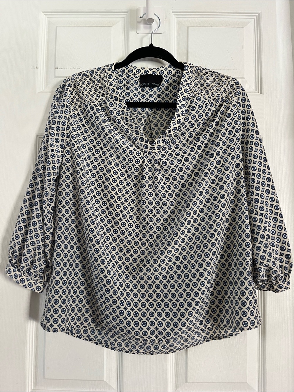 Cynthia Rowley Navy and White Geometric Print Blouse